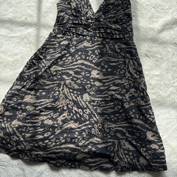 H&M Halter Neck Mini Dress - Black Beige Animal Print, 100% Cotton Size 4 - Picture 3 of 7